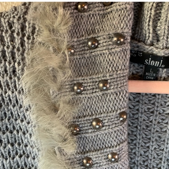 NWOT-Sioni- Long Sweater Jacket Grey DYDE Rabit Fur - Picture 4 of 12